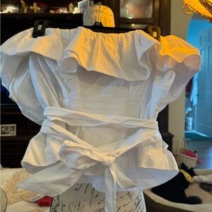 White Zara nwt top with zipper on side and wrap around belt bow tie! #22